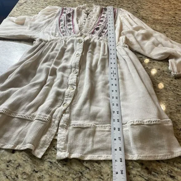 By Together Size Small Ivory western festival Boho Embroidery Mini Dress Tunic - Picture 12 of 12